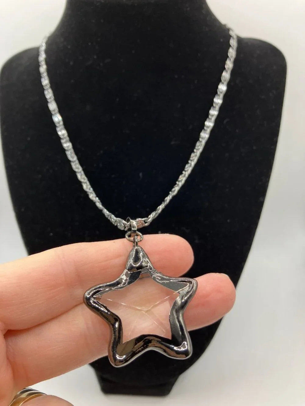 Star Glass Pendant + Gunmetal Stainless Steel 27-inch adjustable Chain NEW